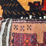 Afghan War Rug — Pictorial Motifs & Lettering with a Golden-Brown Border. Original rug photograph; SKU RR30294; source RR 30294 IMG_6790.