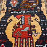 Afghan War Rug — Pictorial Motifs & Lettering with a Golden-Brown Border. Original rug photograph; SKU RR30294; source RR 30294 IMG_6801.