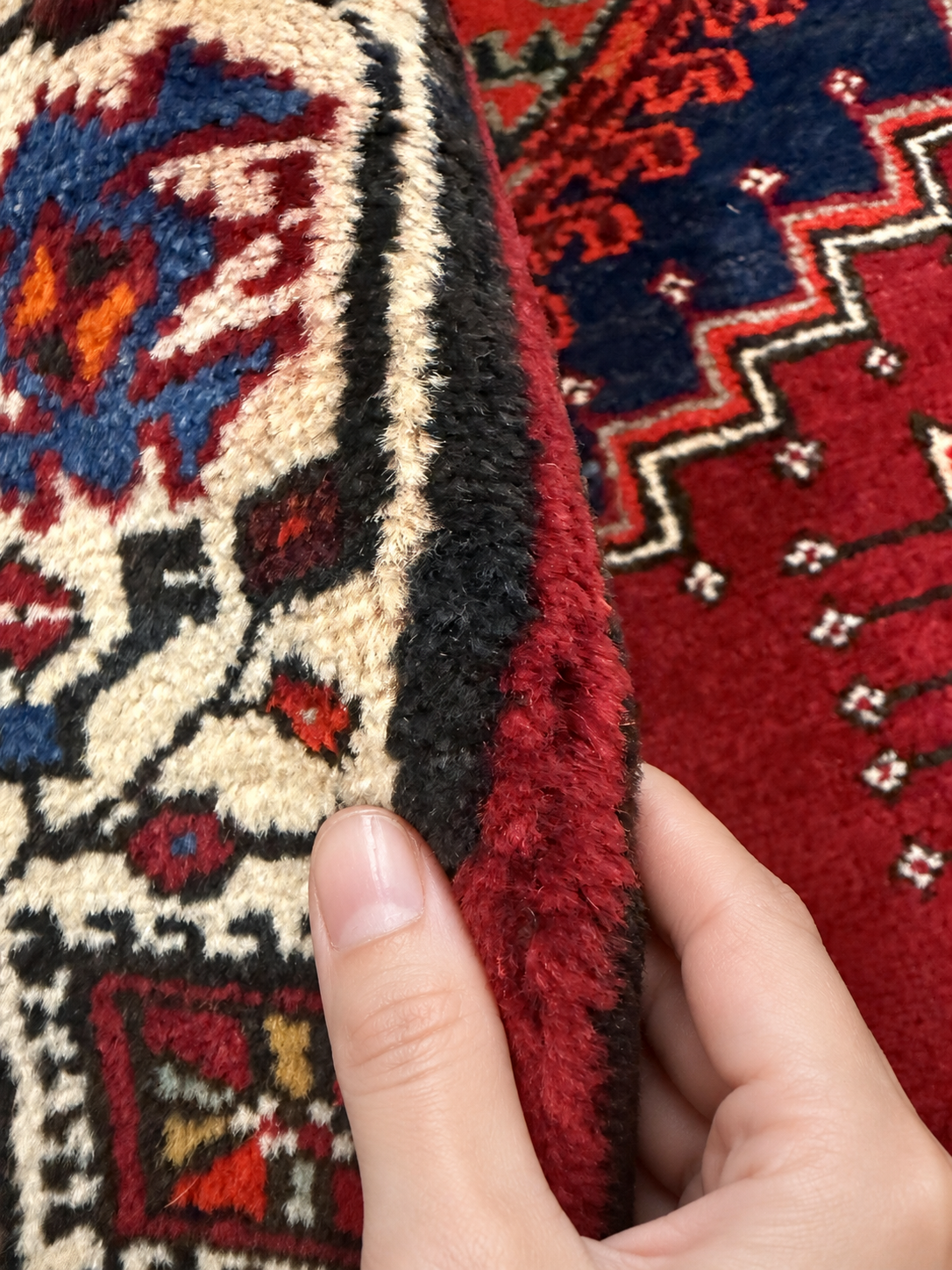 Vintage Sarab Runner — Three Geometric Medallions on Red. Rug pile and texture detail; SKU RR 30685; source IMG_6851.