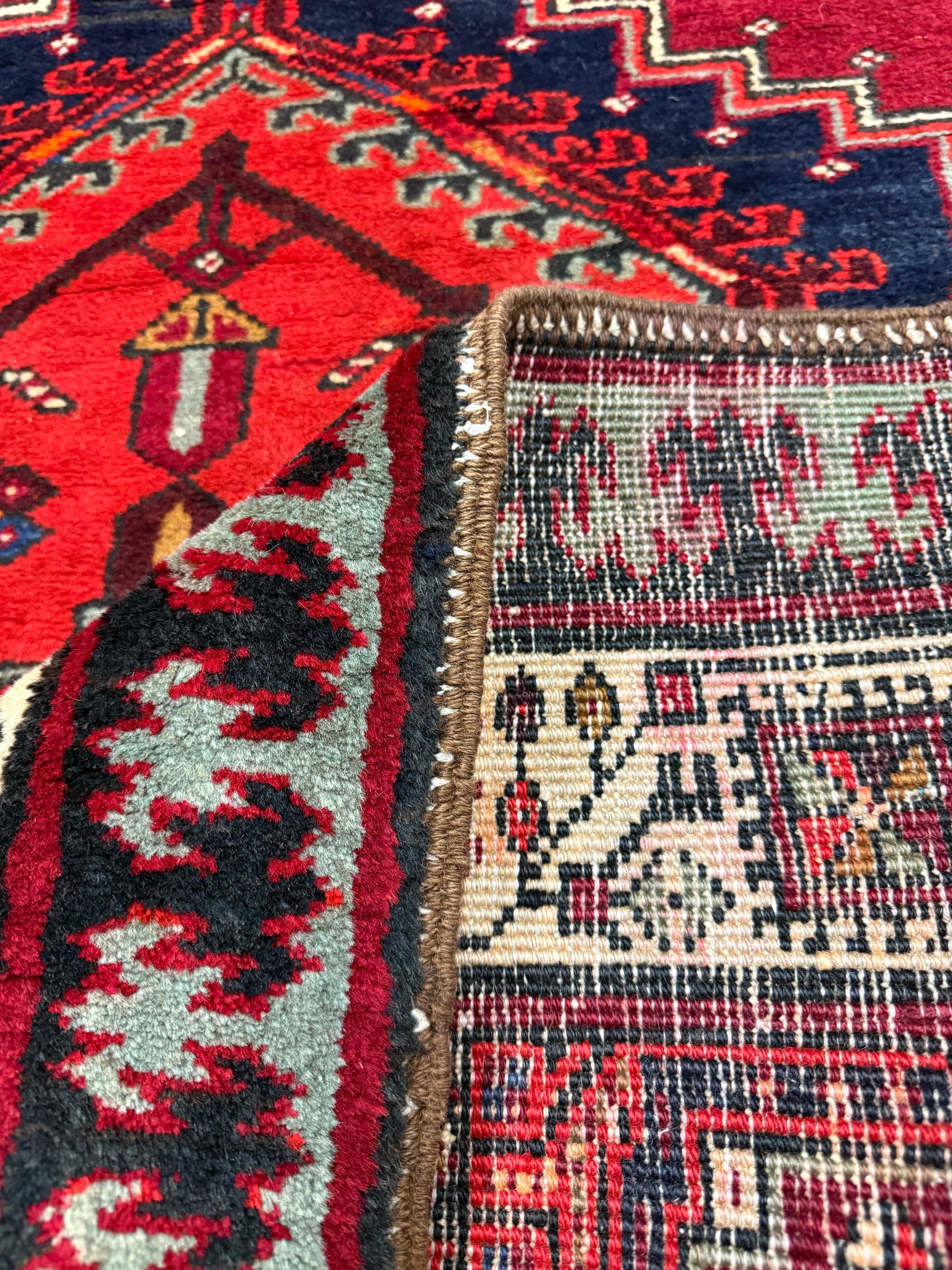 Vintage Sarab Runner — Three Geometric Medallions on Red. Original rug photograph; SKU RR30685; source IMG_6847.