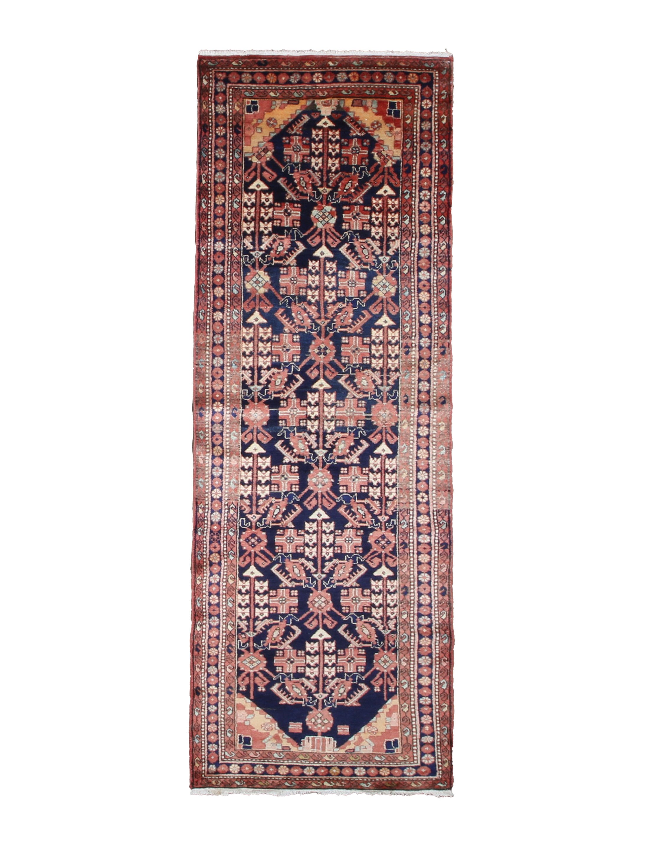 Vintage Dargazin Hamadan Wool Runner, full rug view. Original catalog photograph; SKU RR30725.