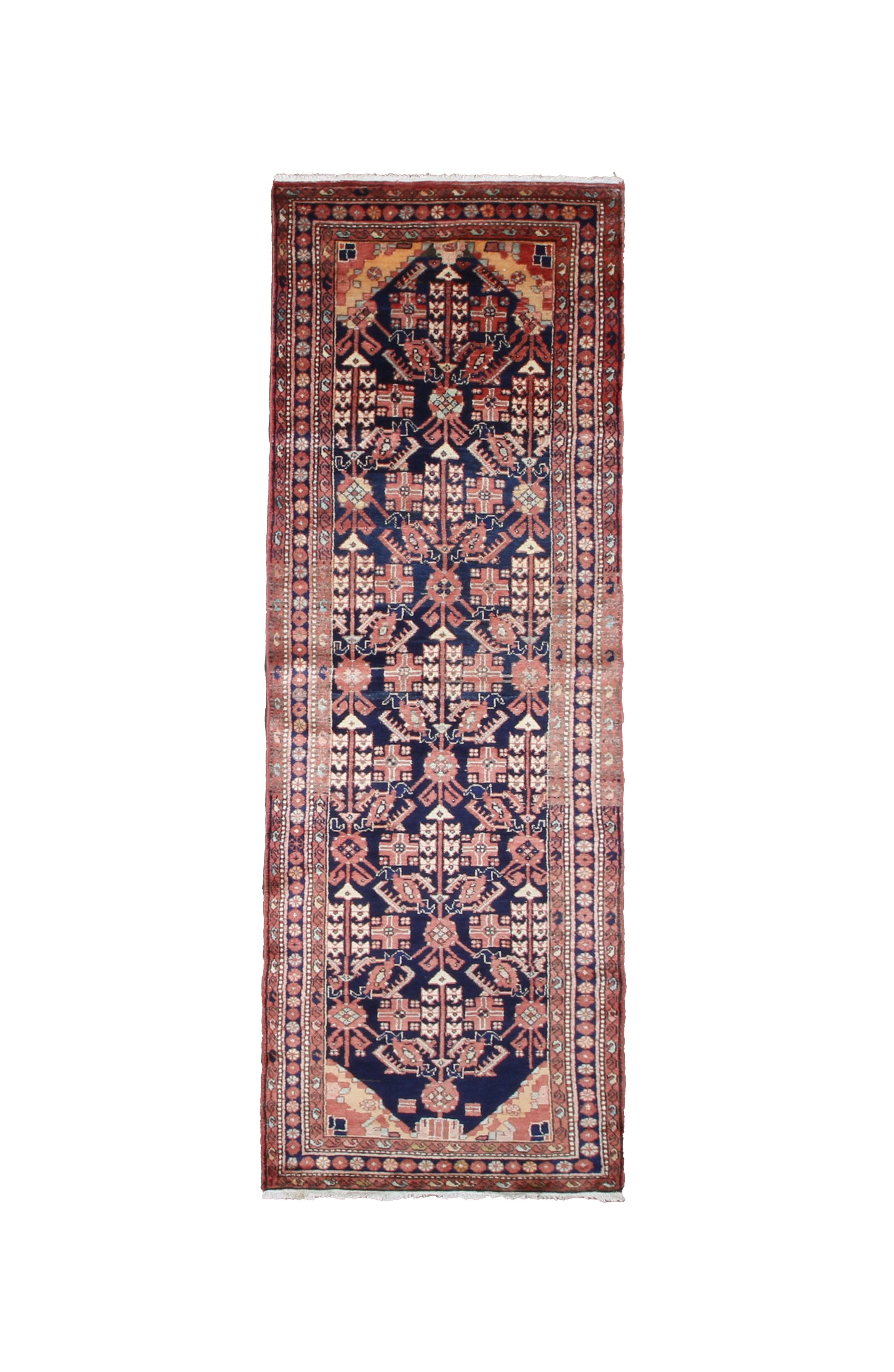 Vintage Dargazin Hamadan Wool Runner, full rug view. Original catalog photograph; SKU RR30725.