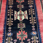 Vintage Saveh Runner — Light Florals Along a Dark Medallion, Framed in Red. Original rug photograph; SKU RR32282; source RR 32282 IMG_6930.