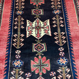 Vintage Saveh Runner — Light Florals Along a Dark Medallion, Framed in Red. Original rug photograph; SKU RR32282; source RR 32282 IMG_6930.