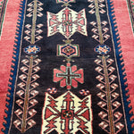Vintage Saveh Runner — Light Florals Along a Dark Medallion, Framed in Red. Original rug photograph; SKU RR32282; source RR 32282 IMG_6942.