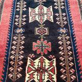 Vintage Saveh Runner — Light Florals Along a Dark Medallion, Framed in Red. Original rug photograph; SKU RR32282; source RR 32282 IMG_6942.
