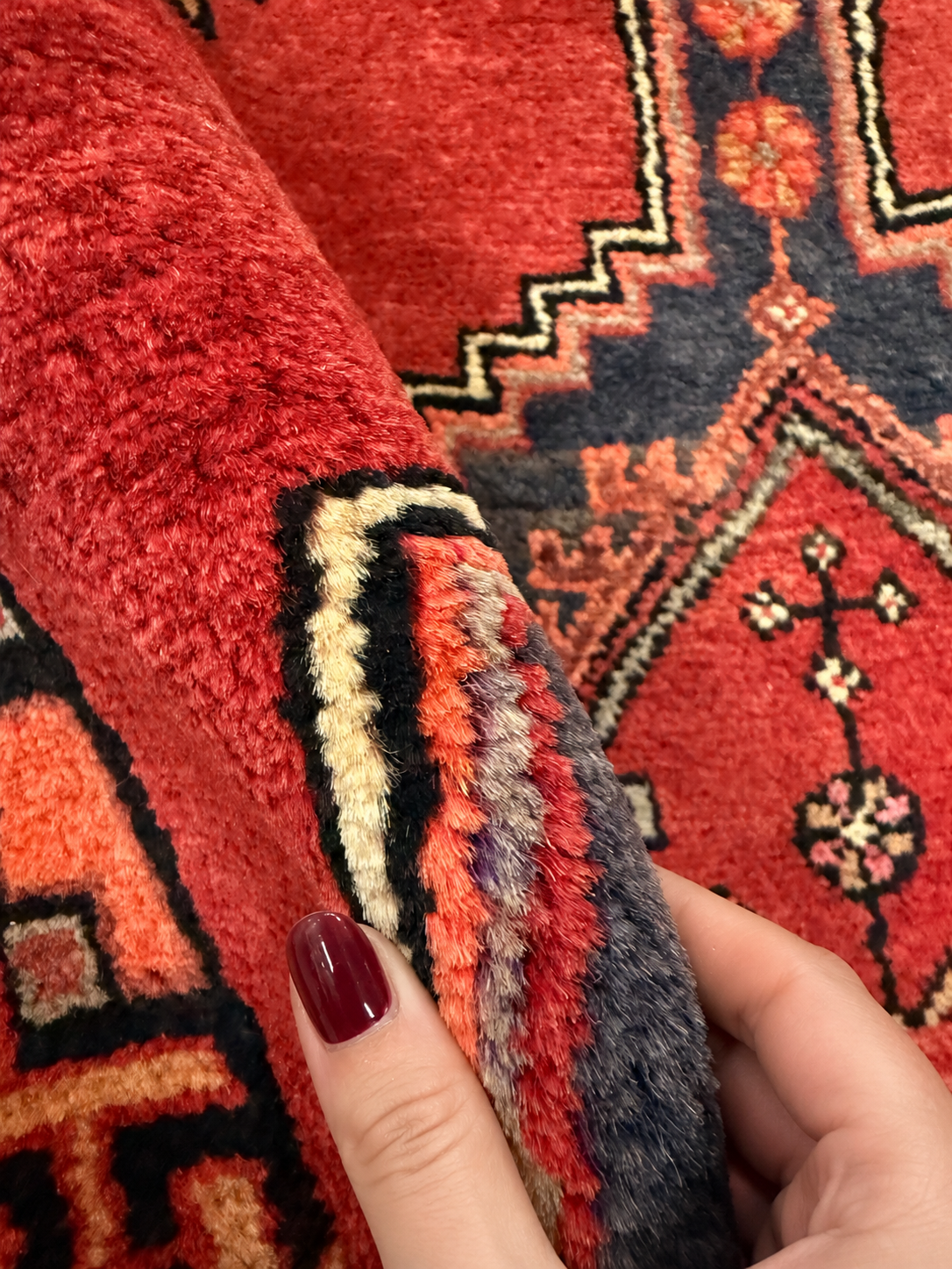 Vintage Sarab Runner — Linked Geometric Medallions on Red. Rug pile and texture detail; SKU RR 32321; source IMG_7630.