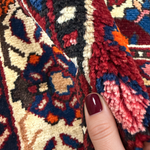 Vintage Chaleshtor Bakhtiari Runner — Floral Garden Panels in Red & Cream. Rug pile and texture detail; SKU RR 32333; source IMG_7603.