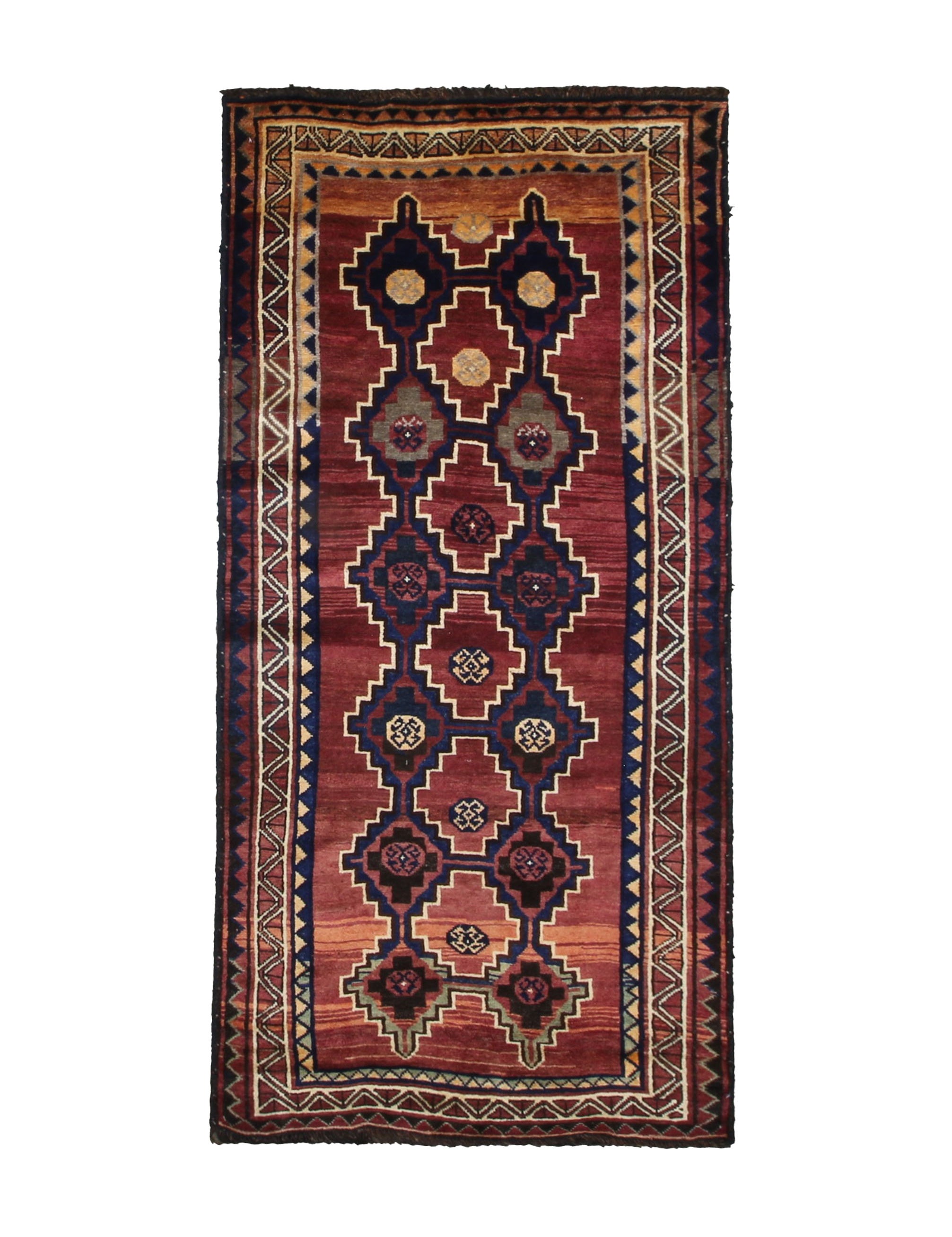 Vintage Sirjan Luri Wool Runner, full rug view. Original catalog photograph; SKU RR 32366.
