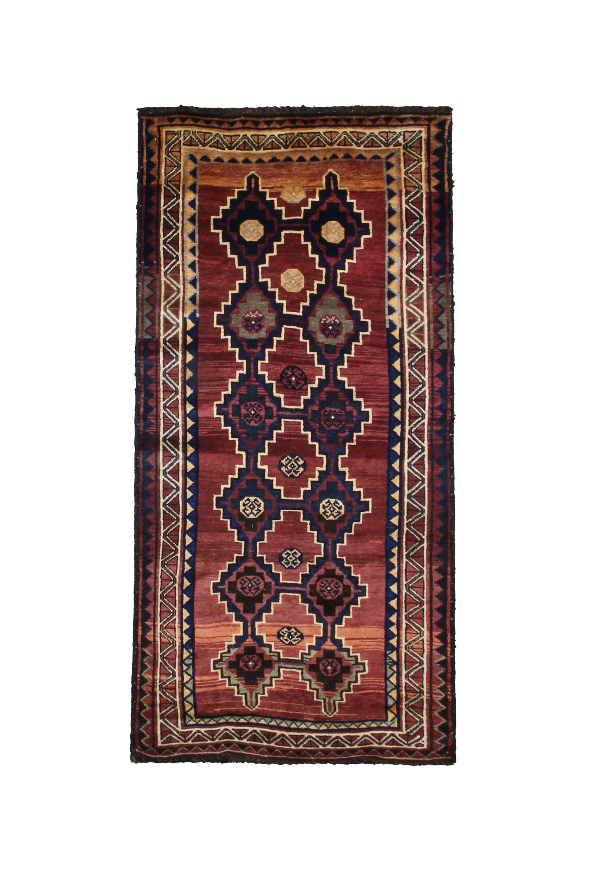 Vintage Sirjan Luri Wool Runner, full rug view. Original catalog photograph; SKU RR 32366.