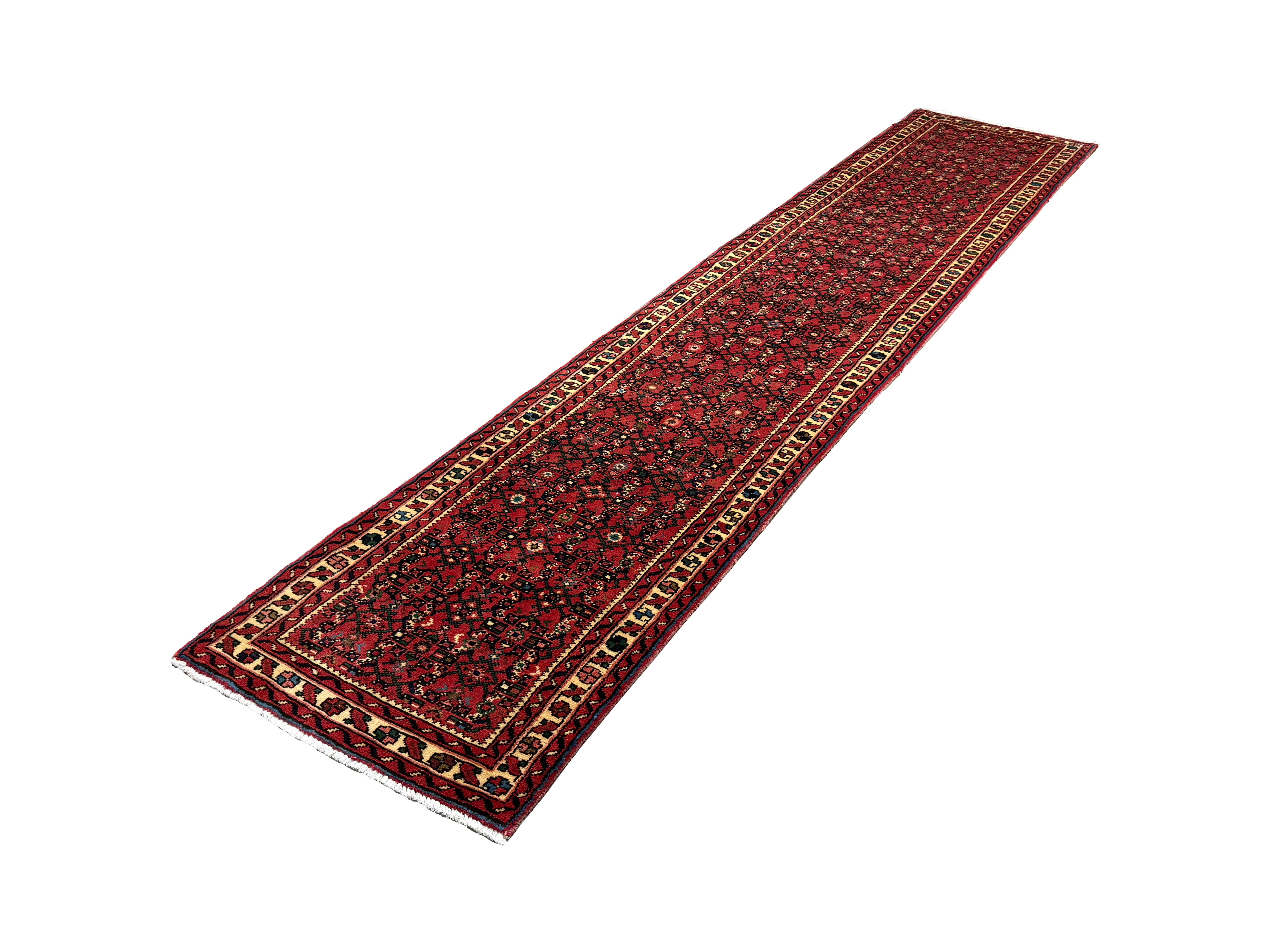 Vintage Hosseinabad Wool Runner | 2'6" × 12'7". Edited documentary rug photograph; SKU RR 32375; source undefined.