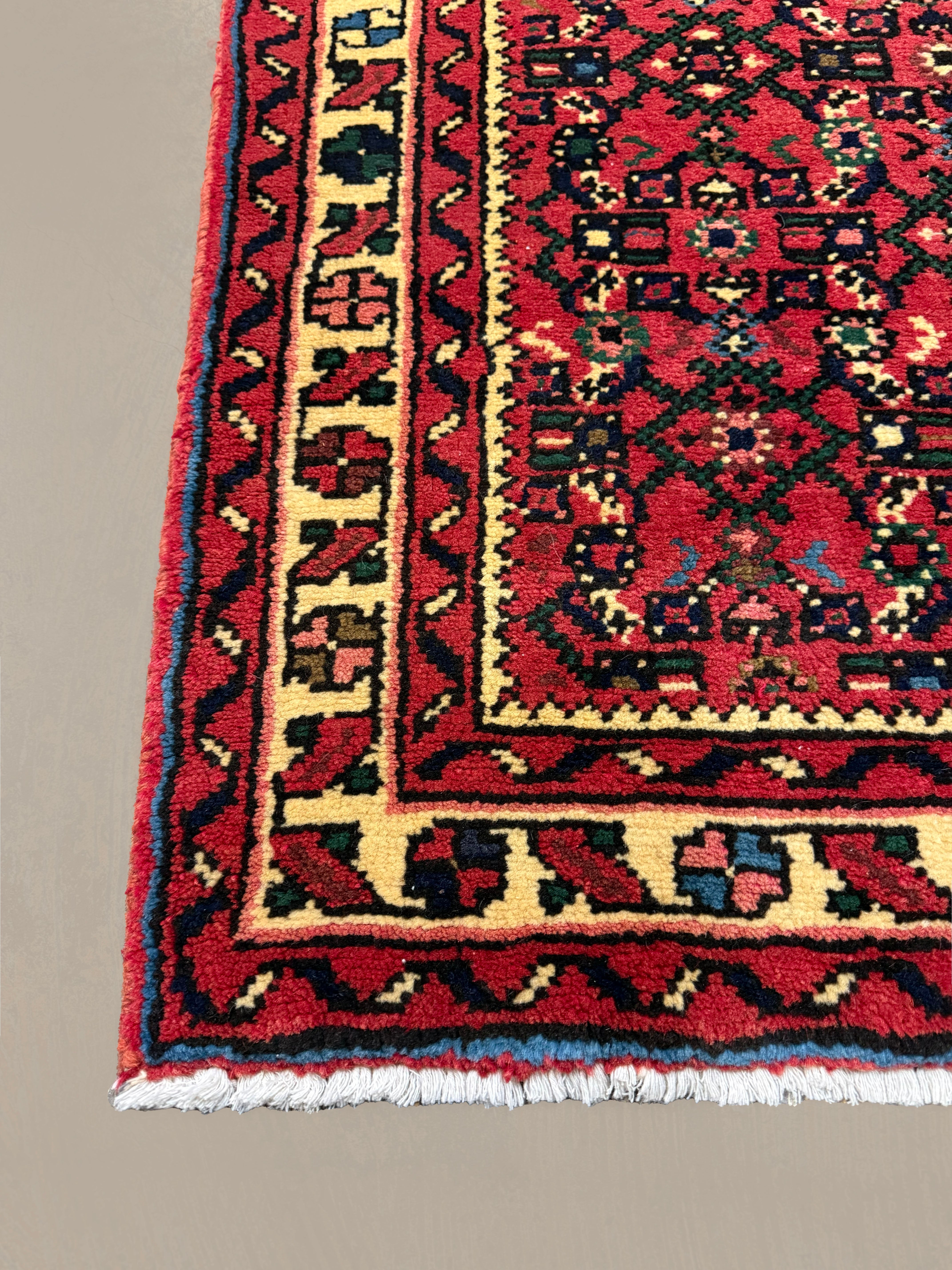Vintage Hosseinabad Wool Runner | 2'6" × 12'7". Edited documentary rug photograph; SKU RR 32375; source undefined.