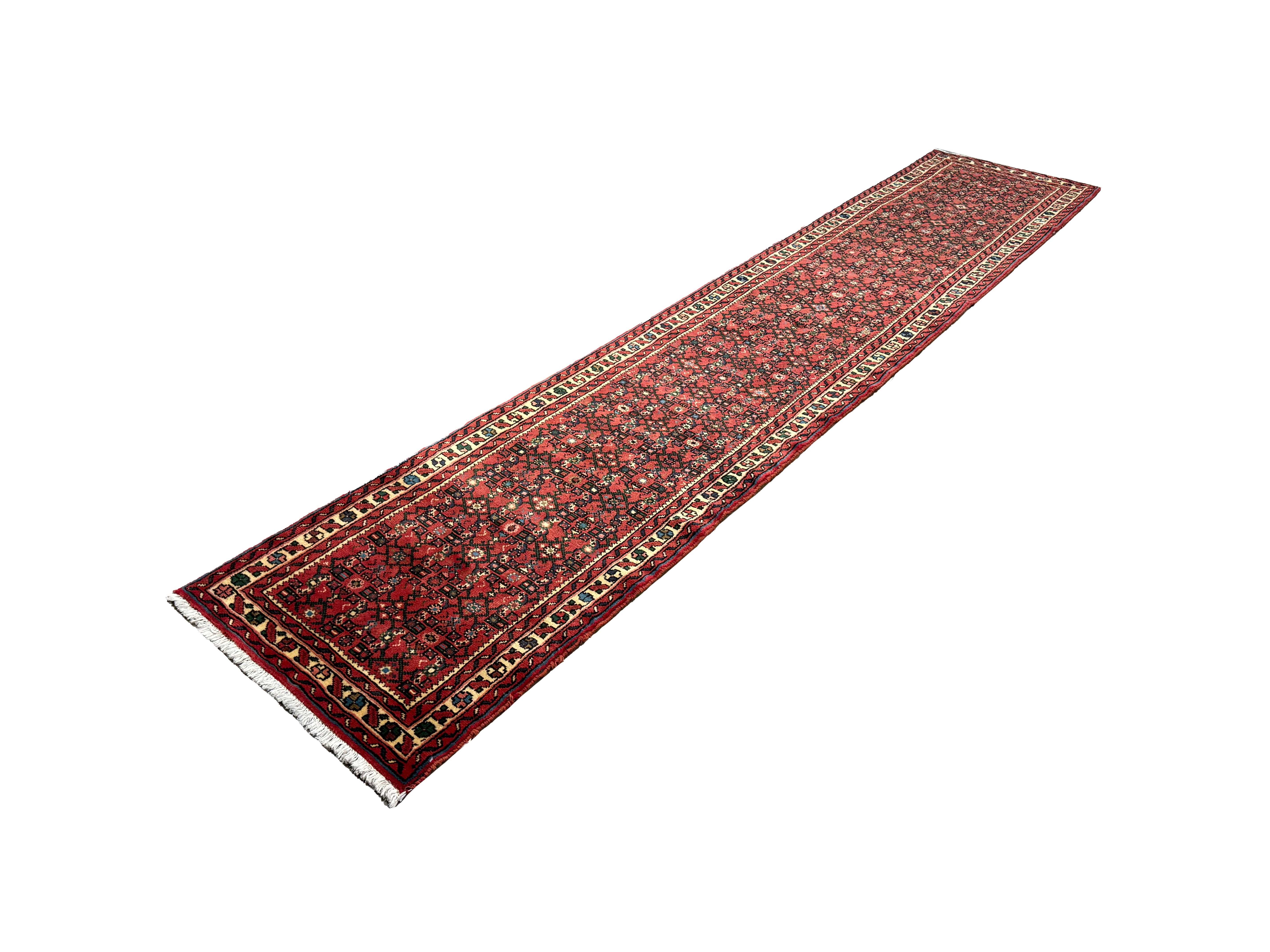 Vintage Hosseinabad Wool Runner | 2'6" × 12'7". Edited documentary rug photograph; SKU RR 32375; source undefined.