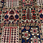 Vintage Shalamzar Bakhtiari Rug — Four Garden Panels with Floral & Architectural Motifs. Original rug photograph; SKU RR32416; source RR 32416 IMG_6697.
