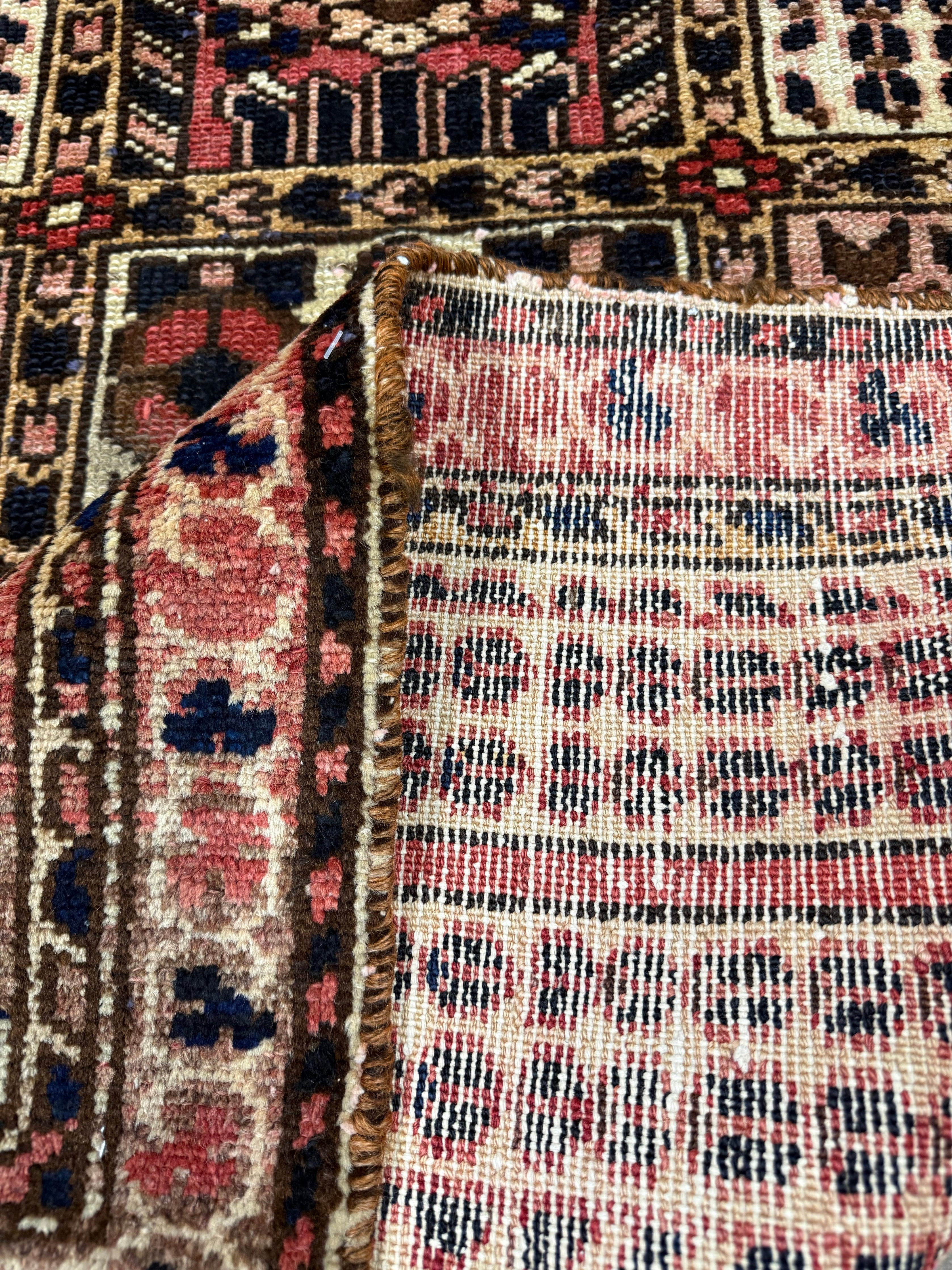 Vintage Shalamzar Bakhtiari Rug — Four Garden Panels with Floral & Architectural Motifs. Original rug photograph; SKU RR32416; source RR 32416 IMG_6699.