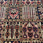 Vintage Shalamzar Bakhtiari Rug — Four Garden Panels with Floral & Architectural Motifs. Original rug photograph; SKU RR32416; source RR 32416 IMG_6707.