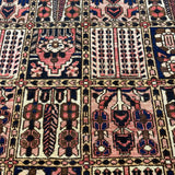 Vintage Shalamzar Bakhtiari Rug — Four Garden Panels with Floral & Architectural Motifs. Original rug photograph; SKU RR32416; source RR 32416 IMG_6707.