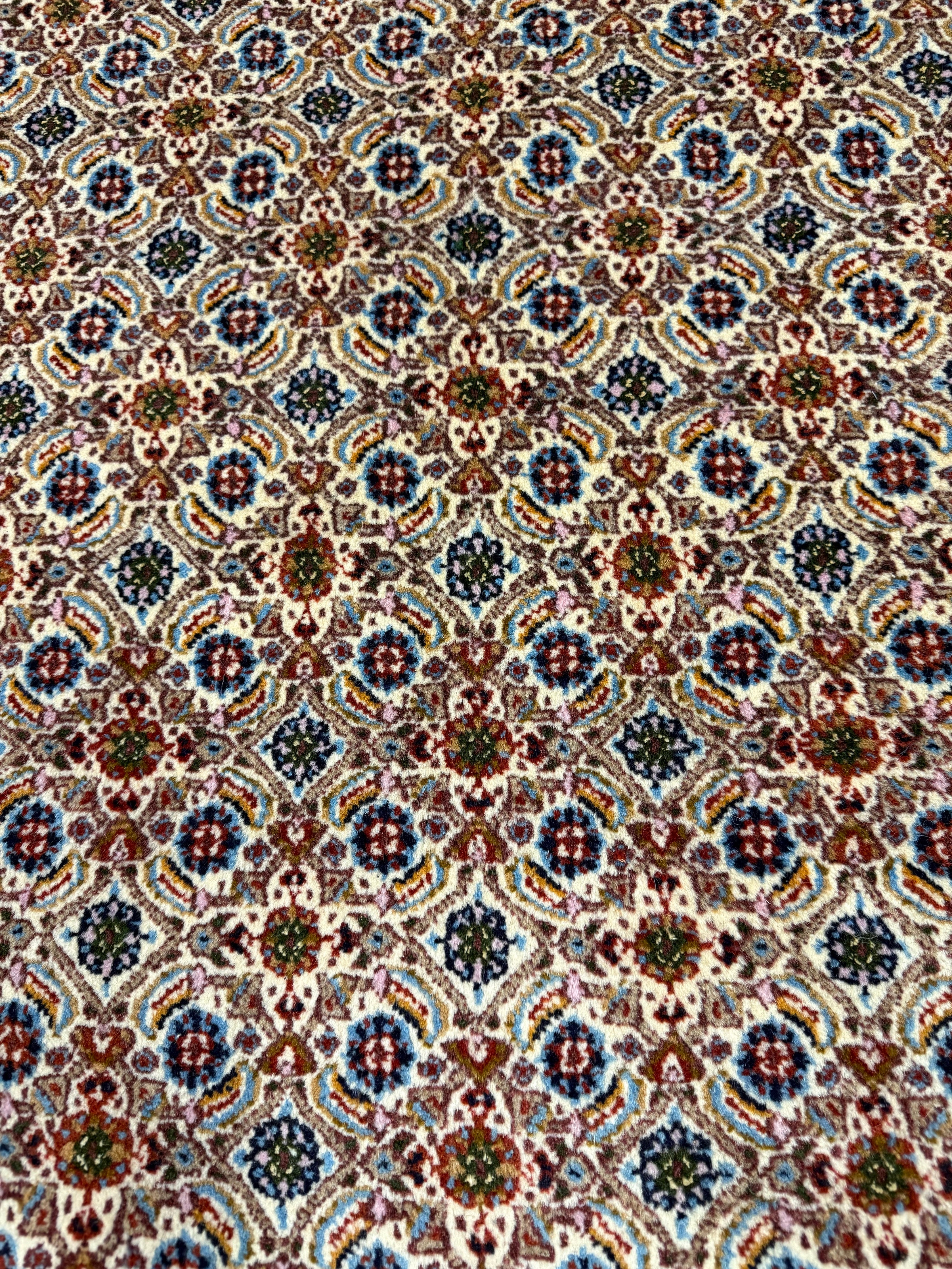 Vintage Moud Rug — Fine Allover Herati with Red & Deep Blue Borders. Original rug photograph; SKU RR32434; source RR 32434 IMG_6755.
