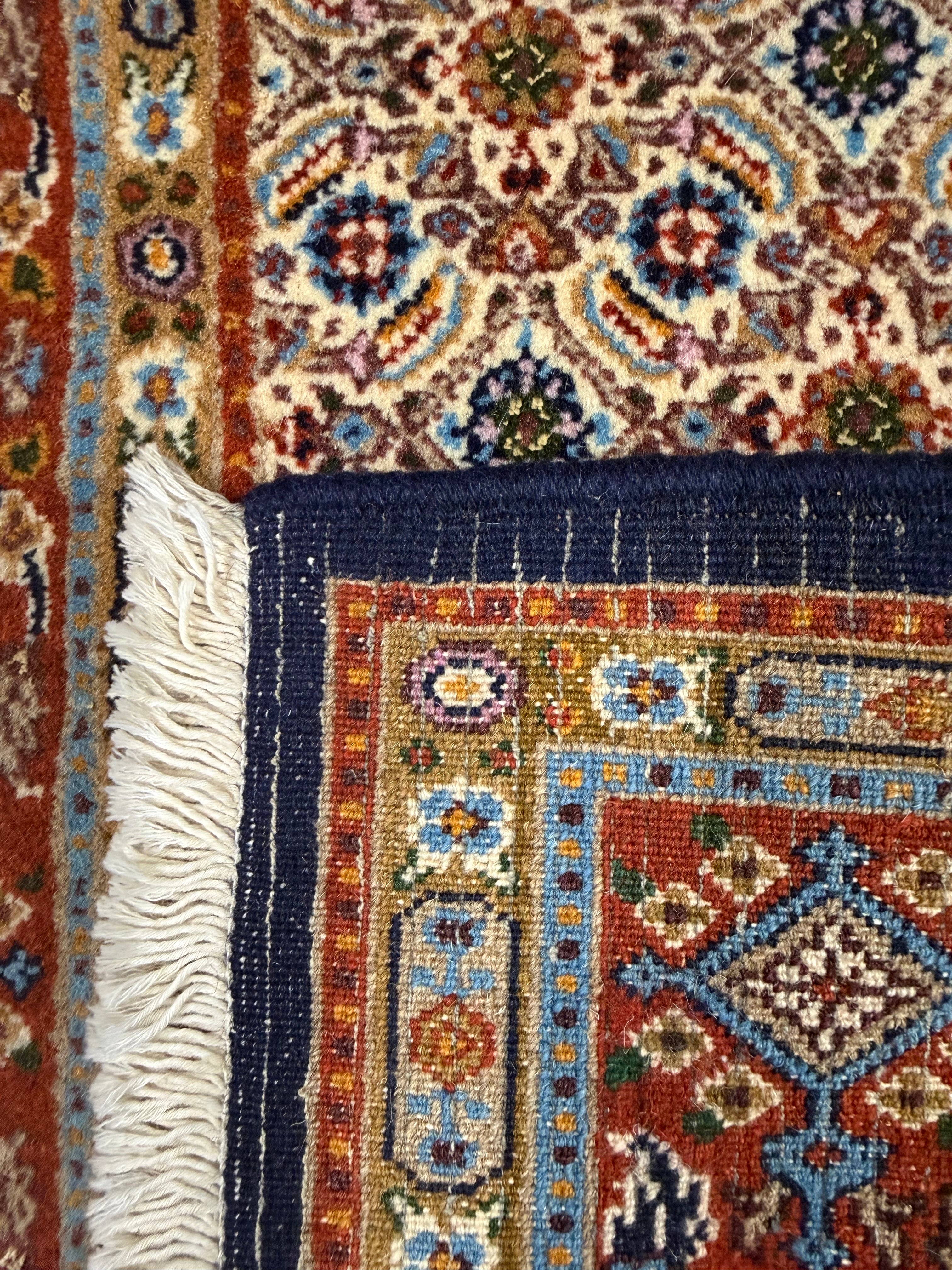 Vintage Moud Rug — Fine Allover Herati with Red & Deep Blue Borders. Original rug photograph; SKU RR32434; source RR 32434 IMG_6758.