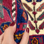 Vintage Sirjan Luri-Afshar Rug — Bold Medallions & Stylised Plants with Red Borders. Rug pile and texture detail; SKU RR 32447; source IMG_6627.