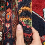 Vintage Hamadan Rug — Angular Florals & Linked Medallions on Red. Rug pile and texture detail; SKU RR 33017; source IMG_6883.