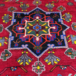 Vintage Hamadan Rug — Angular Florals & Linked Medallions on Red. Original rug photograph; SKU RR33017; source IMG_6878.