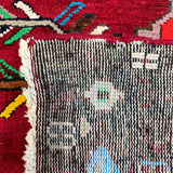 Vintage Hamadan Rug — Angular Florals & Linked Medallions on Red. Original rug photograph; SKU RR33017; source IMG_6881.