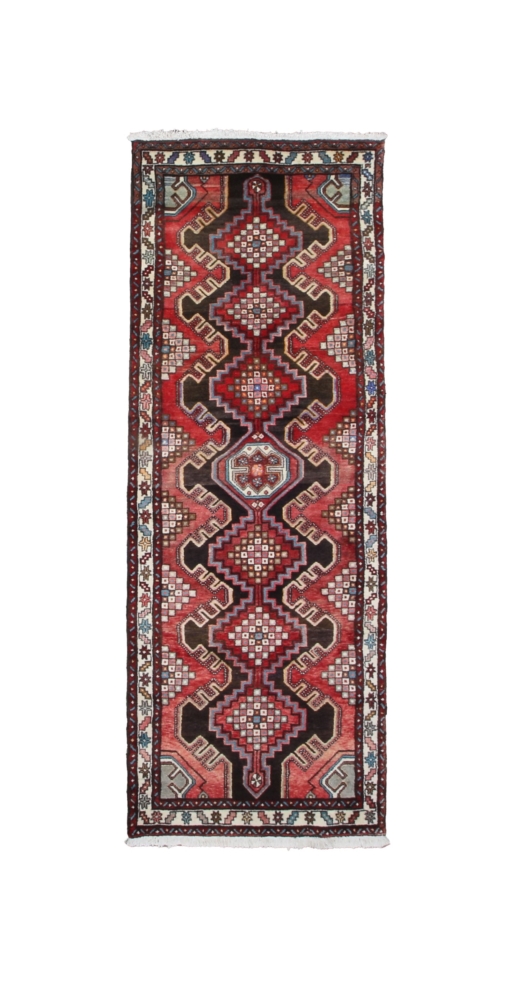 Persian Hamadan Runner, top view on white background, hand-knotted wool pile. SKU RR 30127.