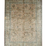 Tabriz hand-knotted wool rug, full top view.