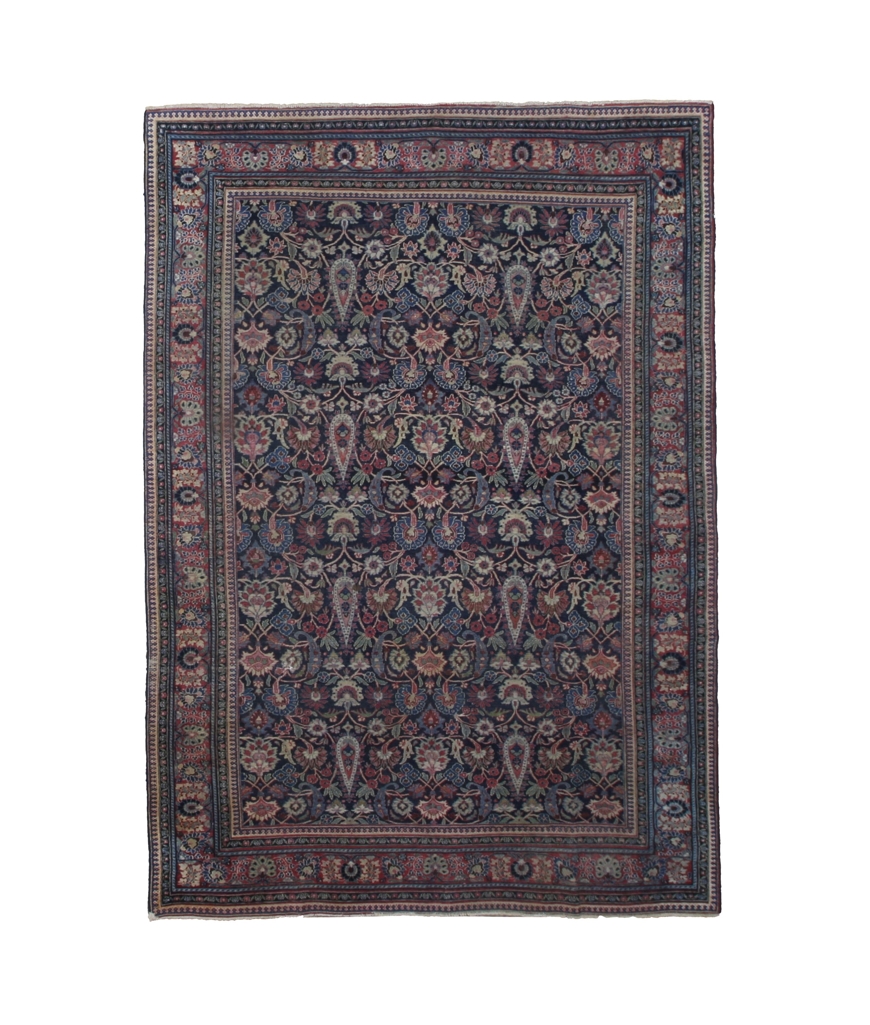 Vintage Mashhad Khorasan Rug, top view on white background, hand-knotted wool pile. SKU RR 30636.