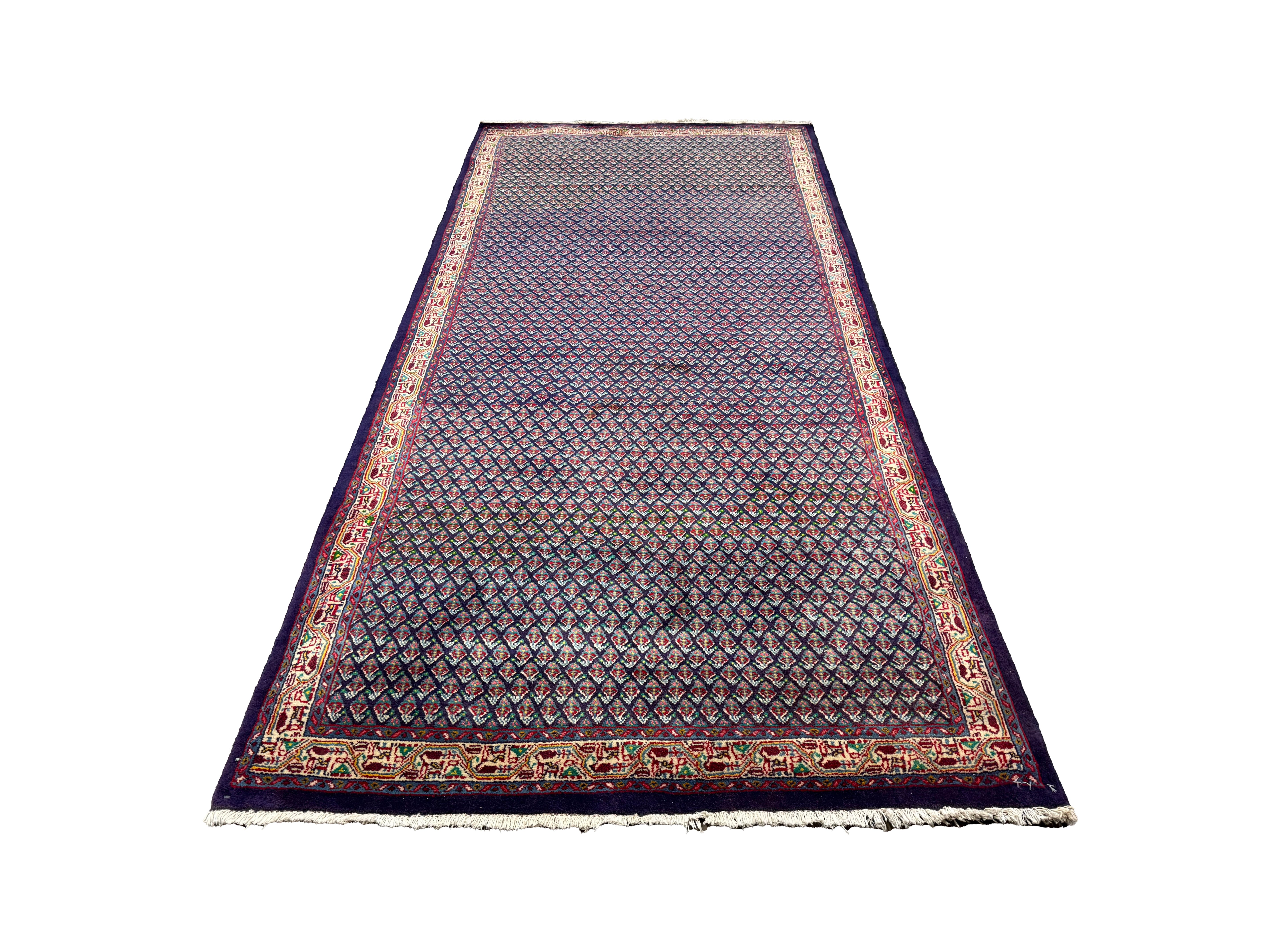 Persian Sarabend Rug, lengthwise view, hand-knotted wool with blue colouring. SKU RR 30661.