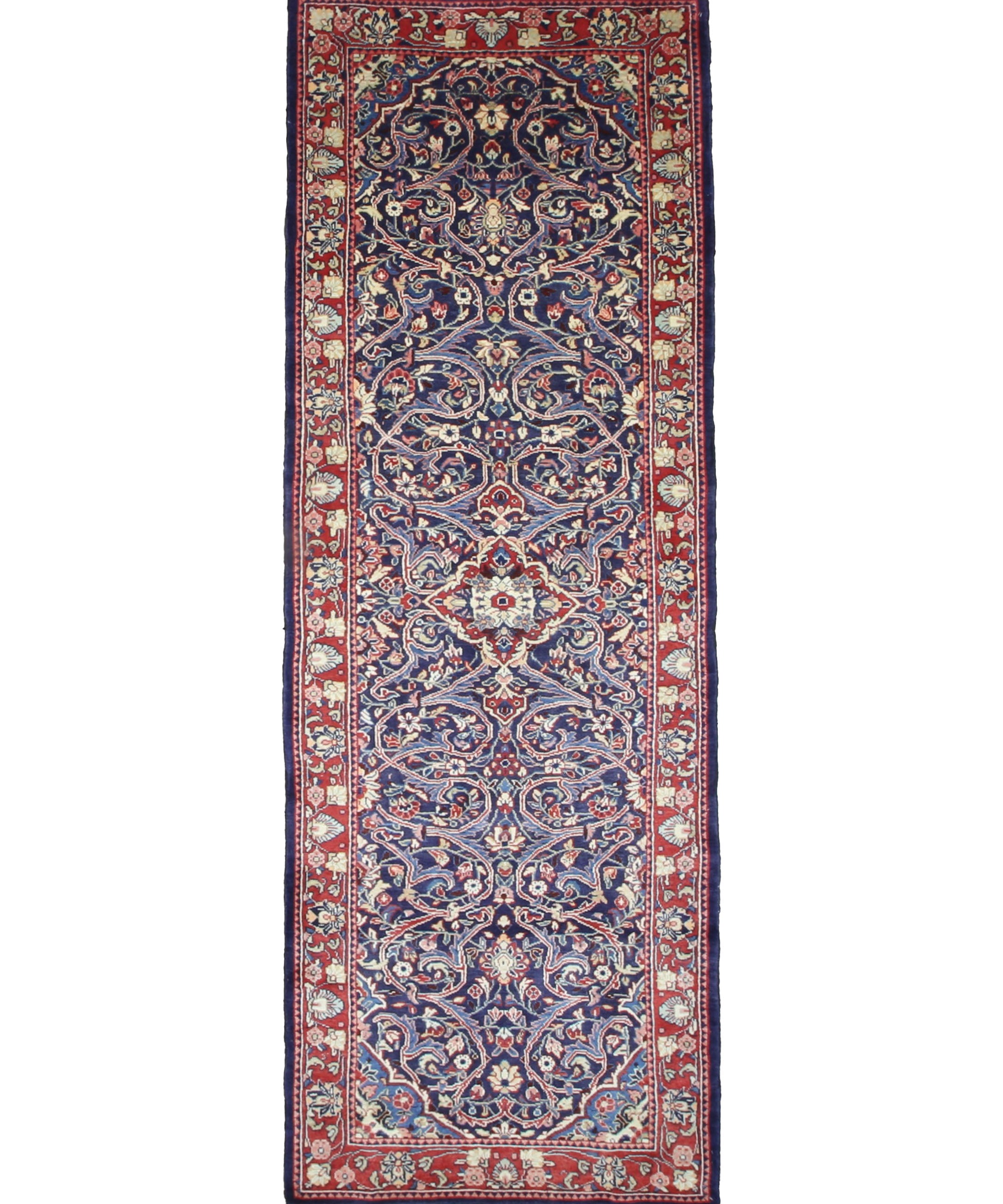 Vintage Arak Runner, top view on white background, hand-knotted wool pile. SKU RR 30663.
