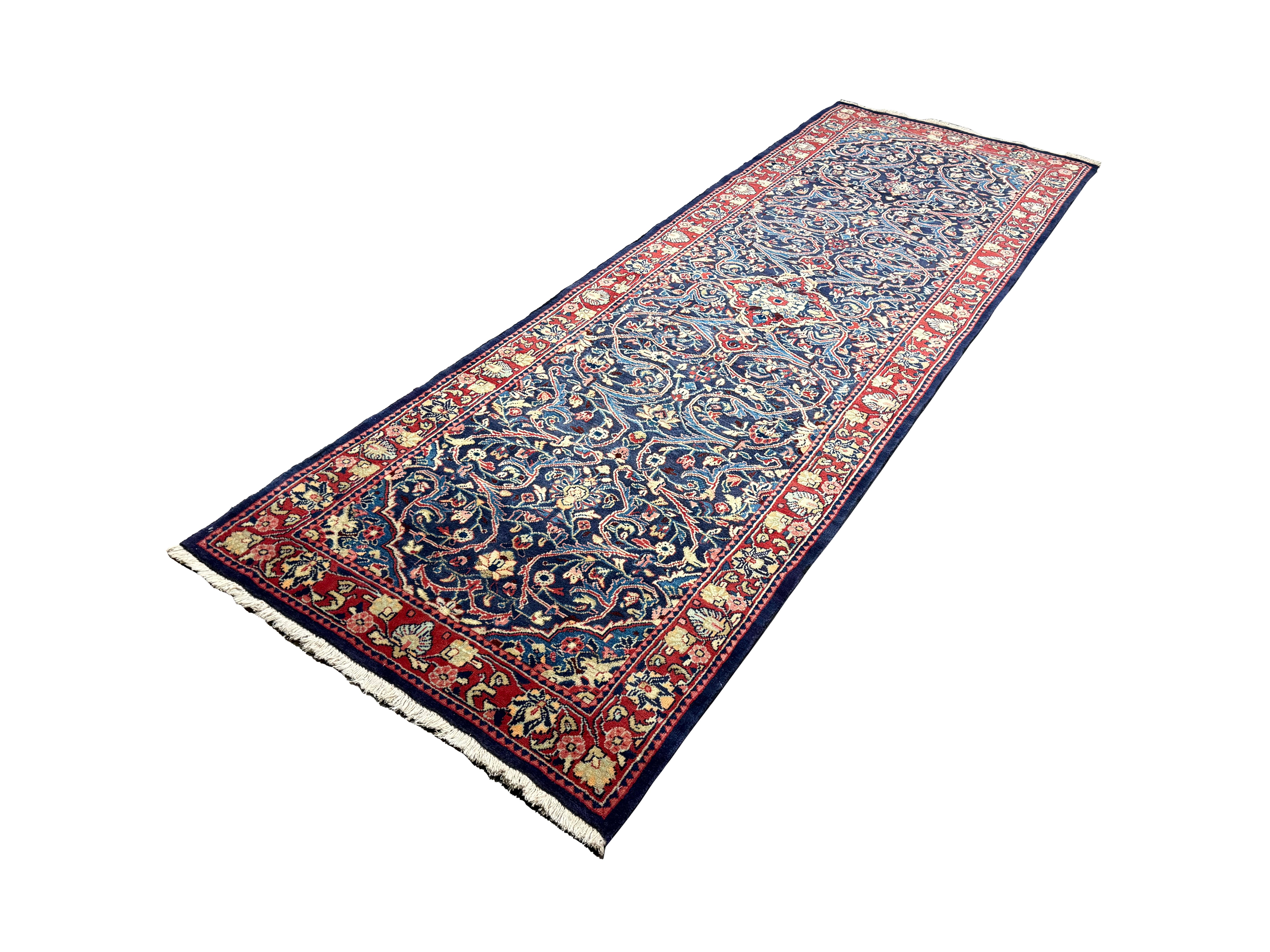 Vintage Arak Runner, angled view showing the full field and borders, hand-knotted wool pile. SKU RR 30663.