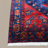 Persian Sonqor Runner, border and fringe detail, hand-knotted wool with red colouring. SKU RR 30722.