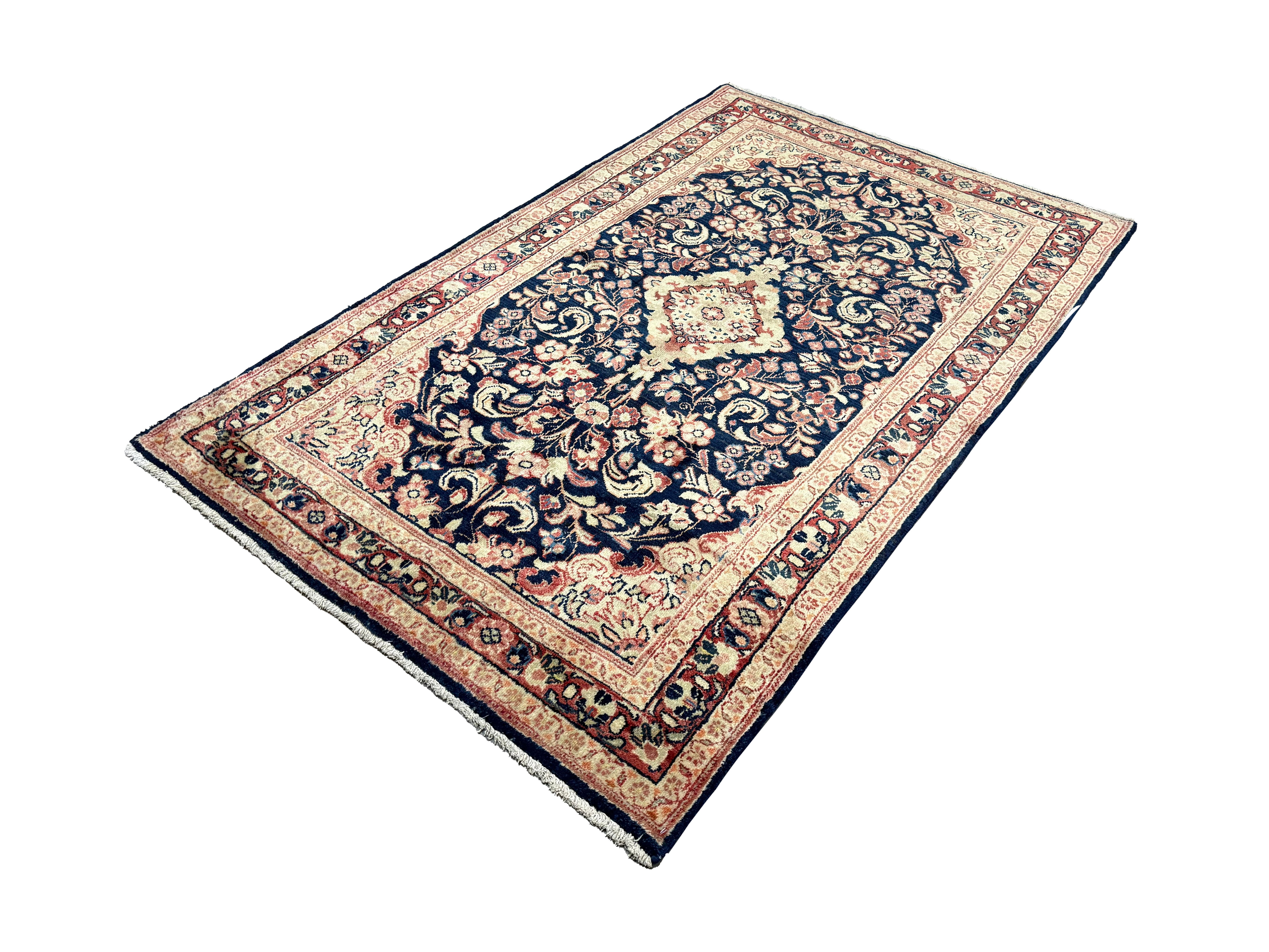 Vintage Mahallat Rug, angled view showing the full field and borders, hand-knotted wool pile. SKU RR 30875.