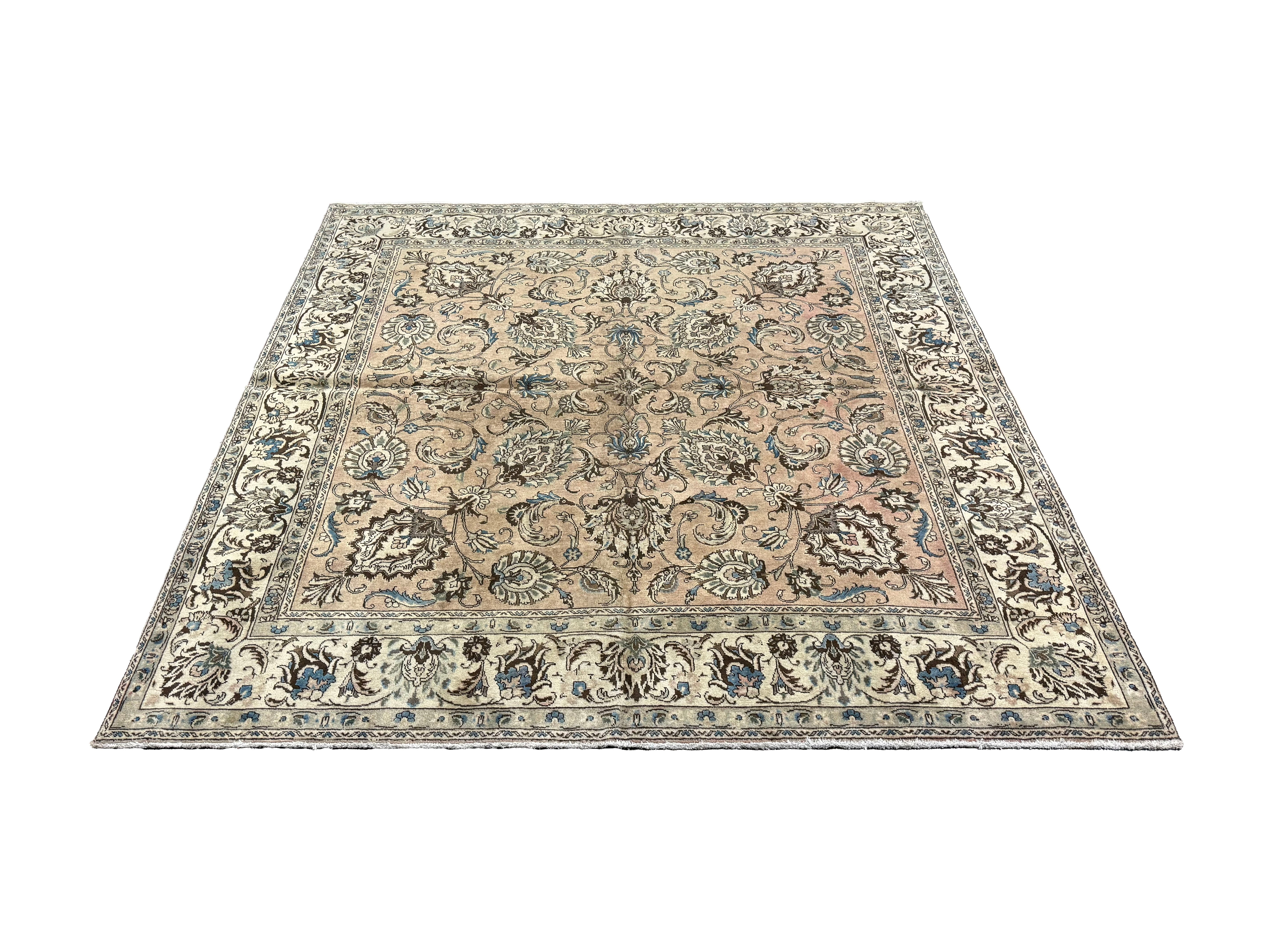 Vintage Marand Tabriz Rug, full rug in perspective showing the patterned field and borders, hand-knotted wool pile. SKU RR 32200.
