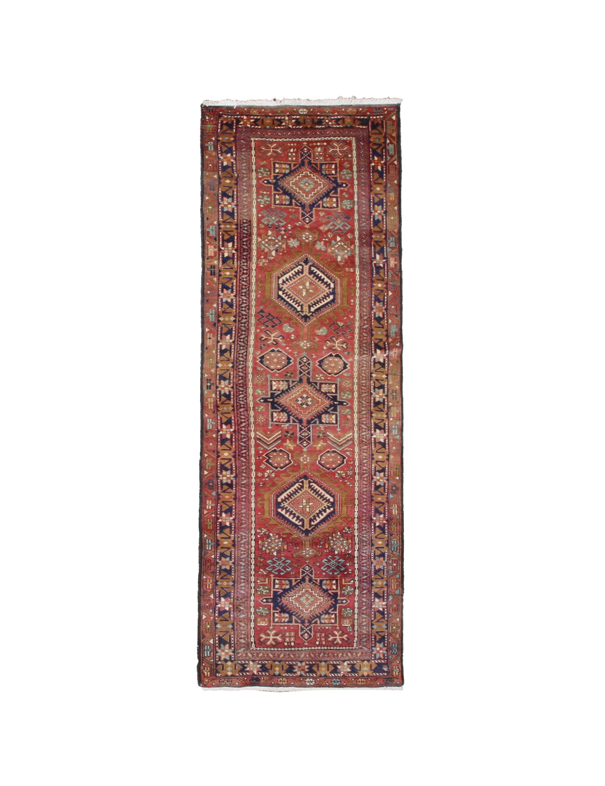 Persian Afil Azerbaijan Runner, top view on white background, hand-knotted wool pile. SKU RR 32236.