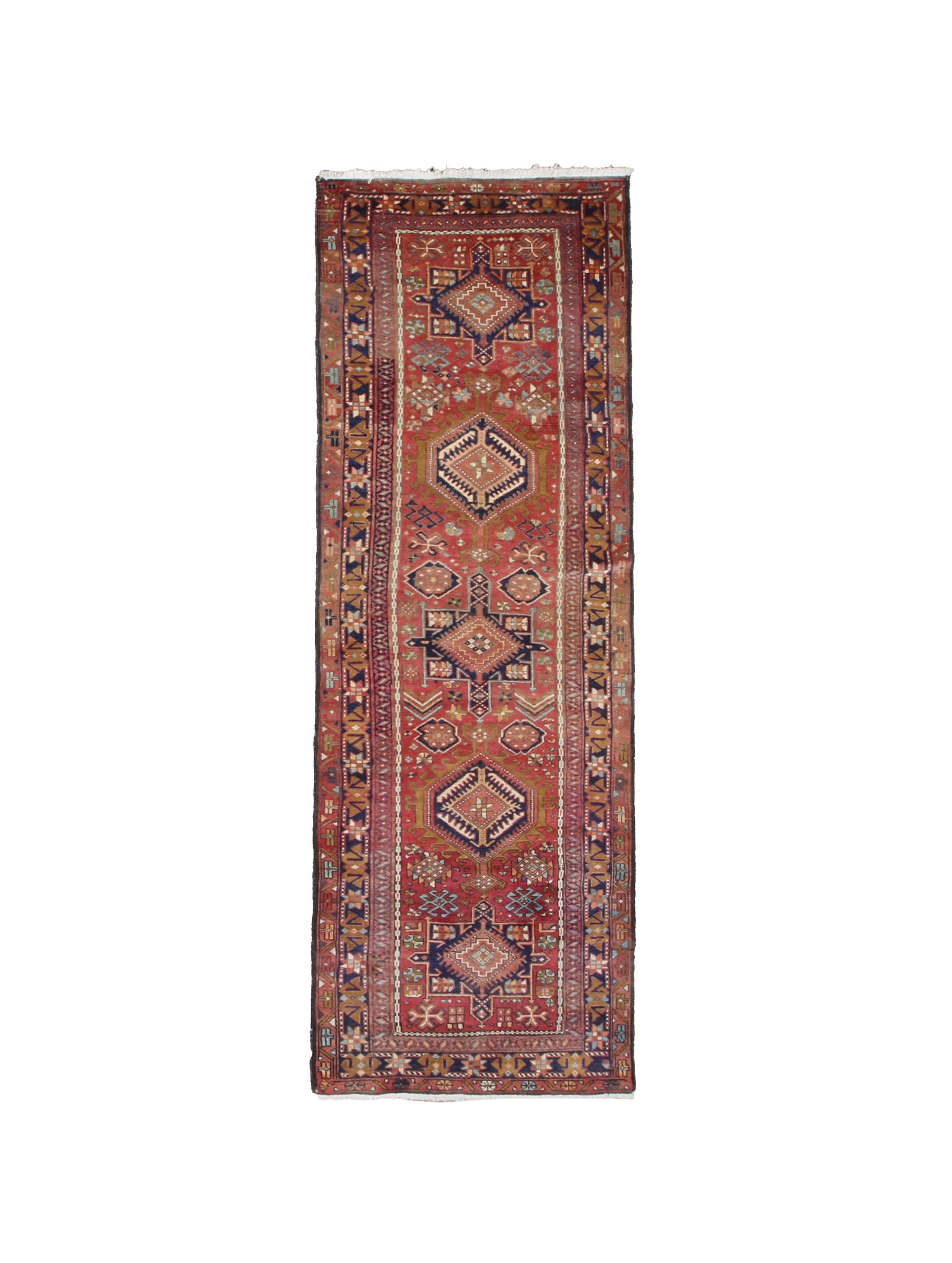 Persian Afil Azerbaijan Runner, top view on white background, hand-knotted wool pile. SKU RR 32236.