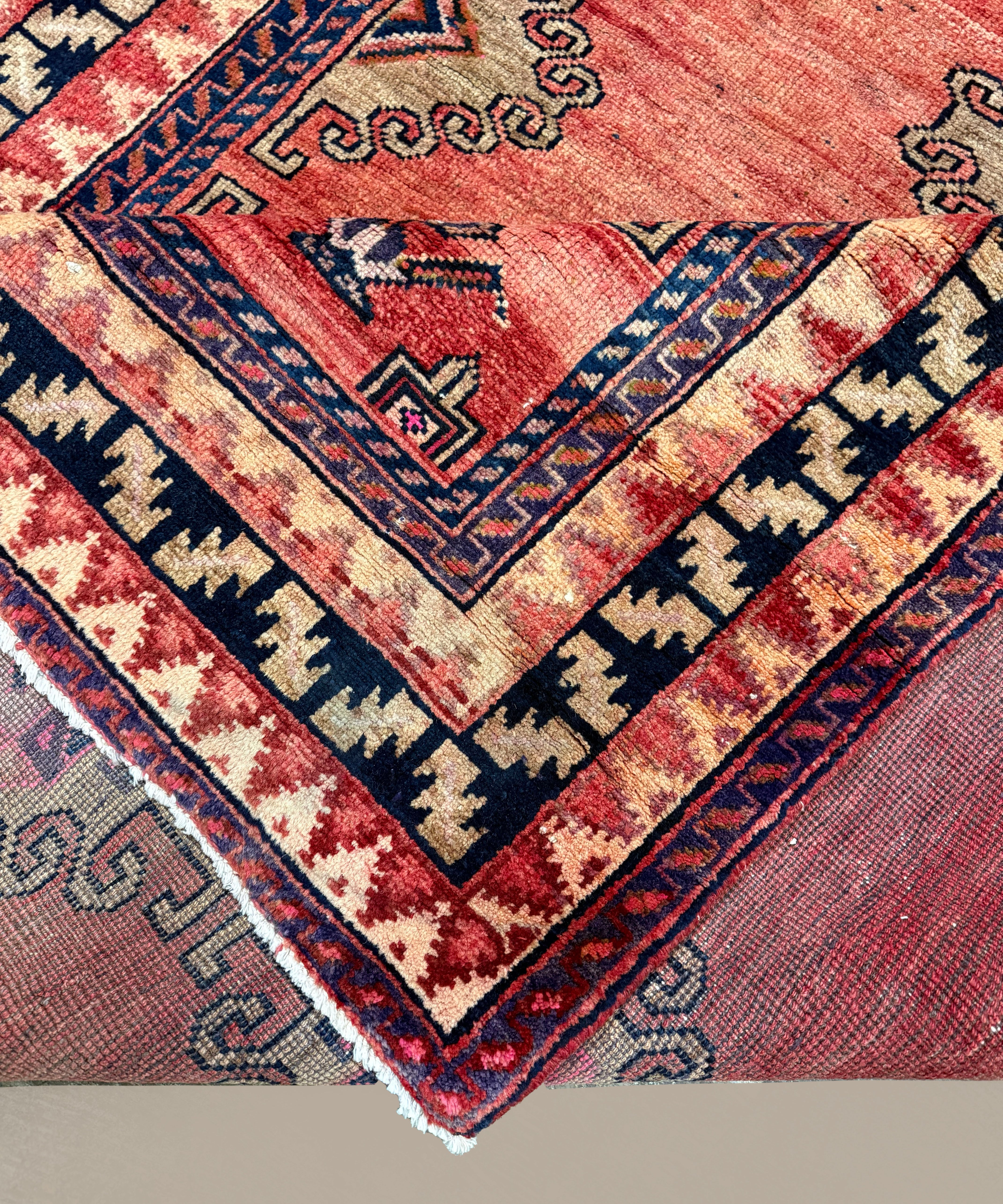 Persian Luri Runner, folded corner and reverse, hand-knotted wool with red colouring. SKU RR 32252.