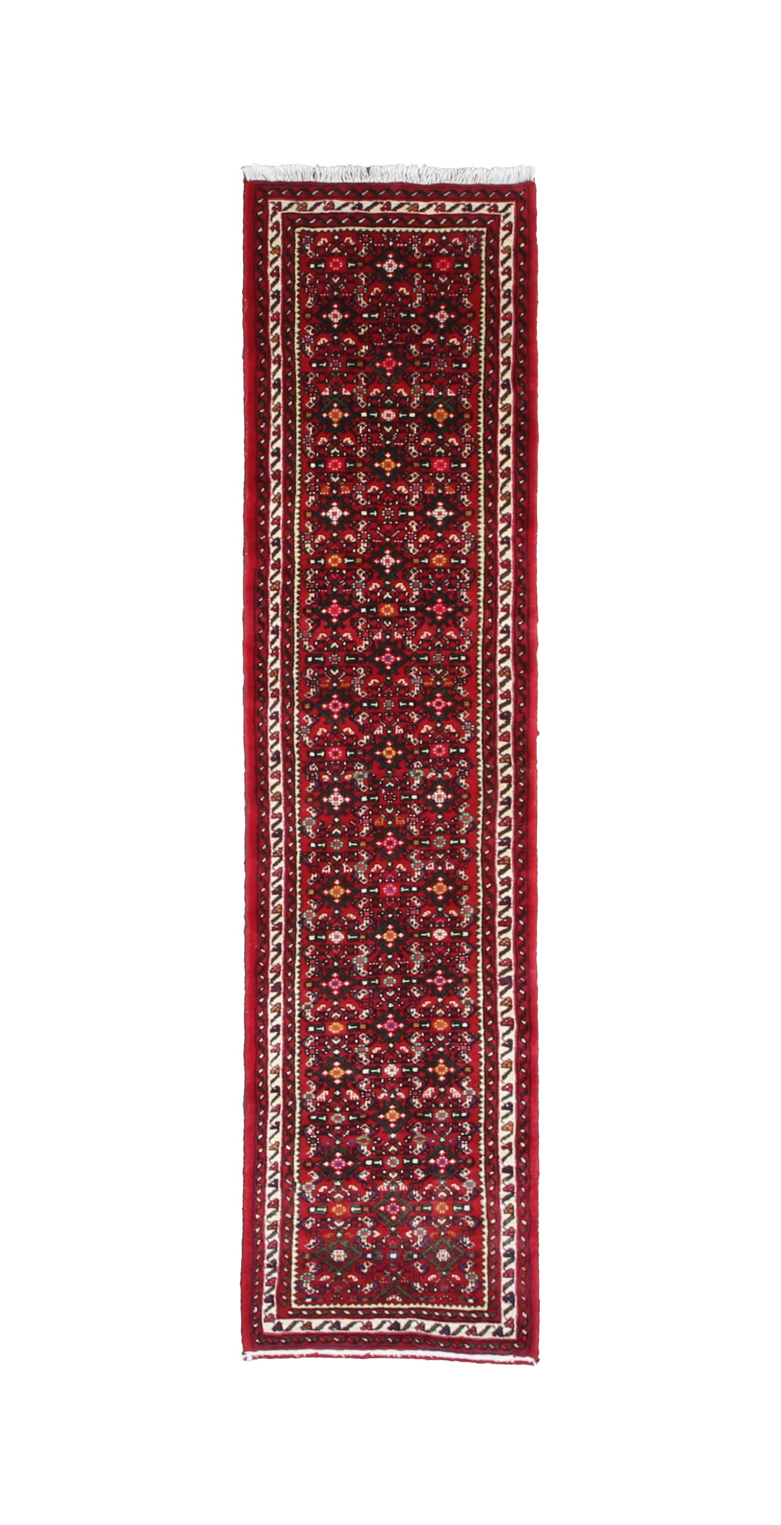 Persian Hosseinabad Hamadan Runner, top view on white background, hand-knotted wool pile. SKU RR 32337.