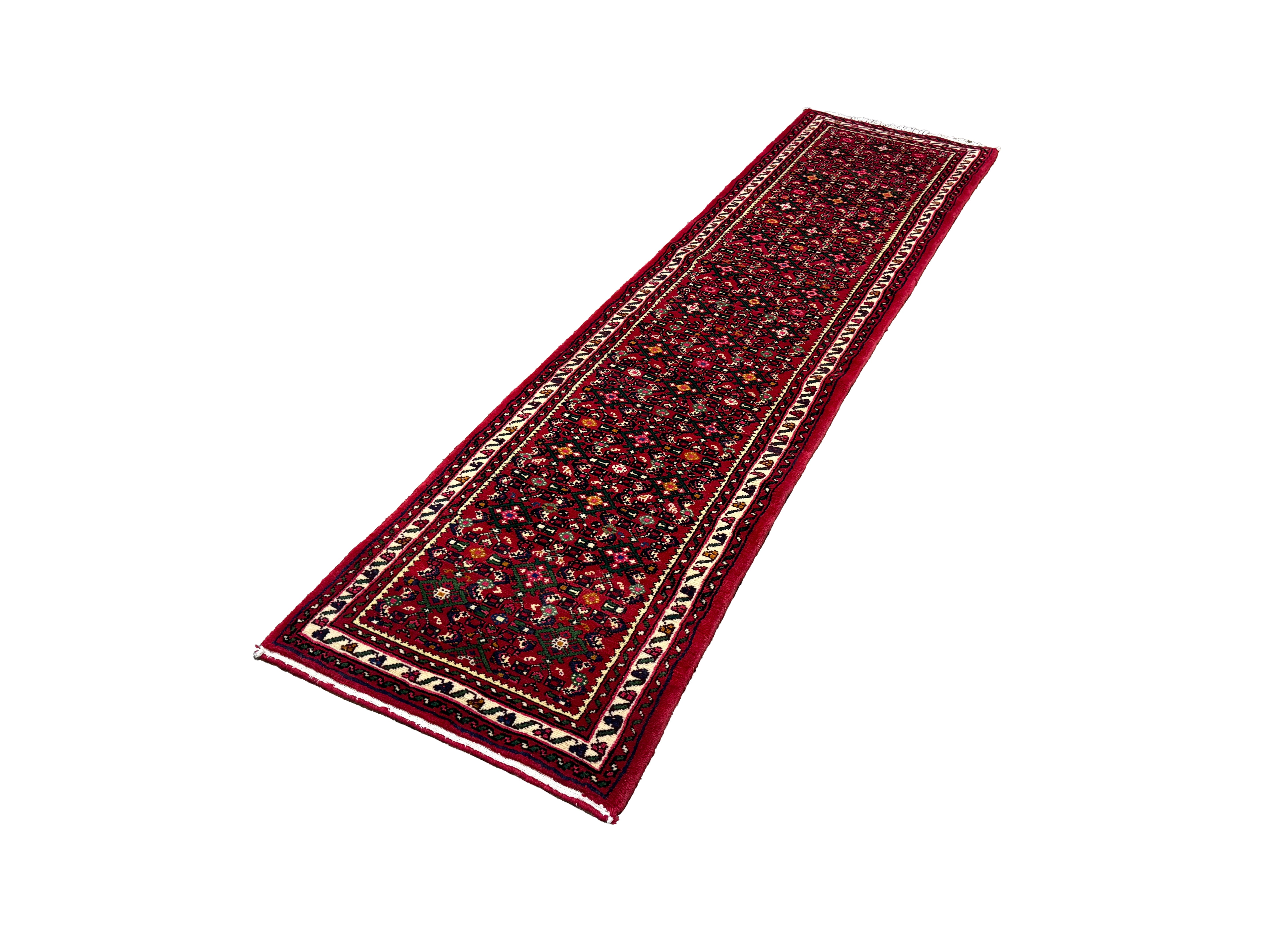 Persian Hosseinabad Hamadan Runner, diagonal full view, hand-knotted wool pile. SKU RR 32337.
