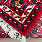 Persian Hosseinabad Hamadan Runner, corner and fringe detail, hand-knotted wool pile. SKU RR 32337.