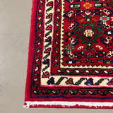 Persian Hosseinabad Hamadan Runner, border and fringe detail, hand-knotted wool pile. SKU RR 32337.