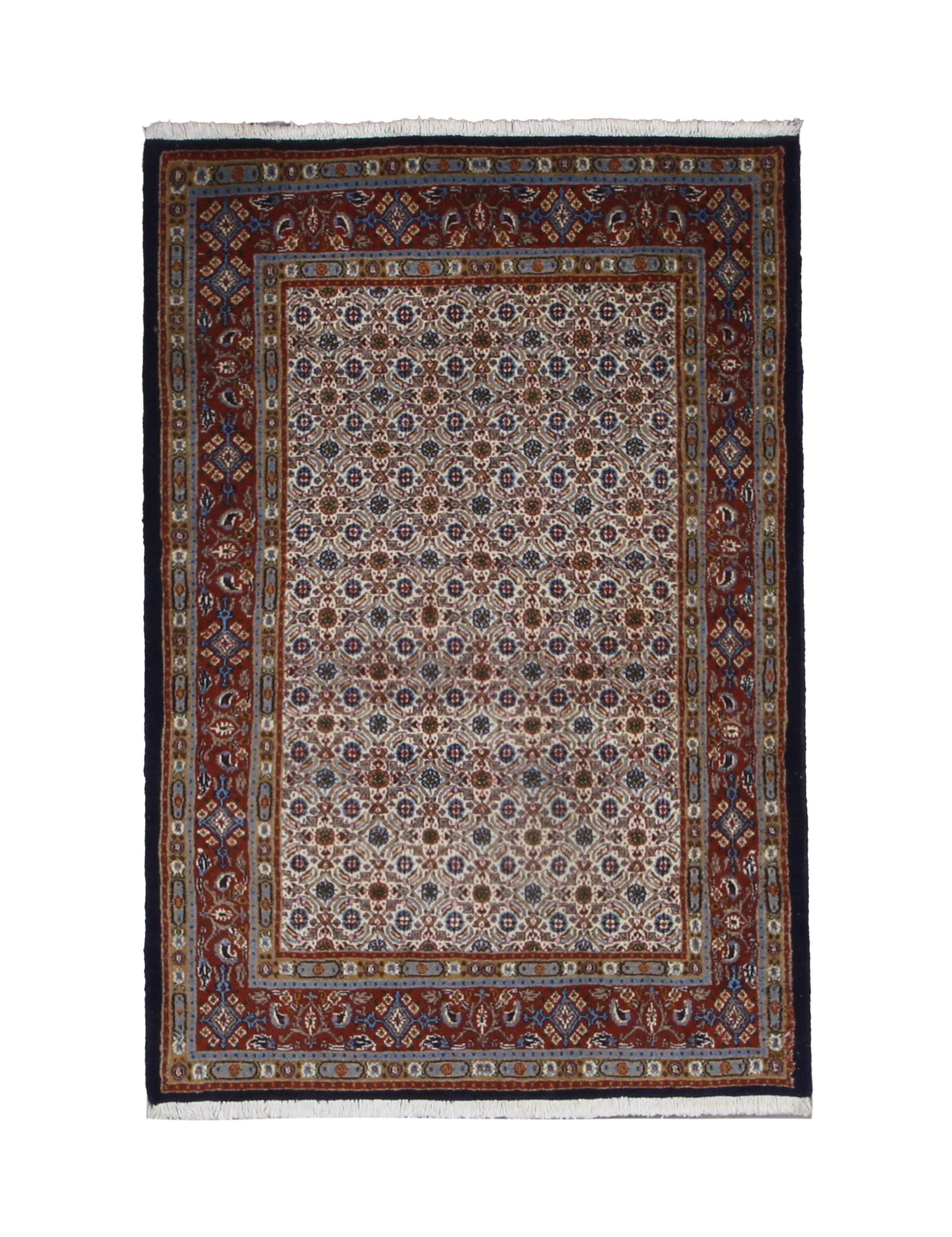 Persian Moud Birjand Rug, top view on white background, hand-knotted wool with beige colouring. SKU RR 32434.