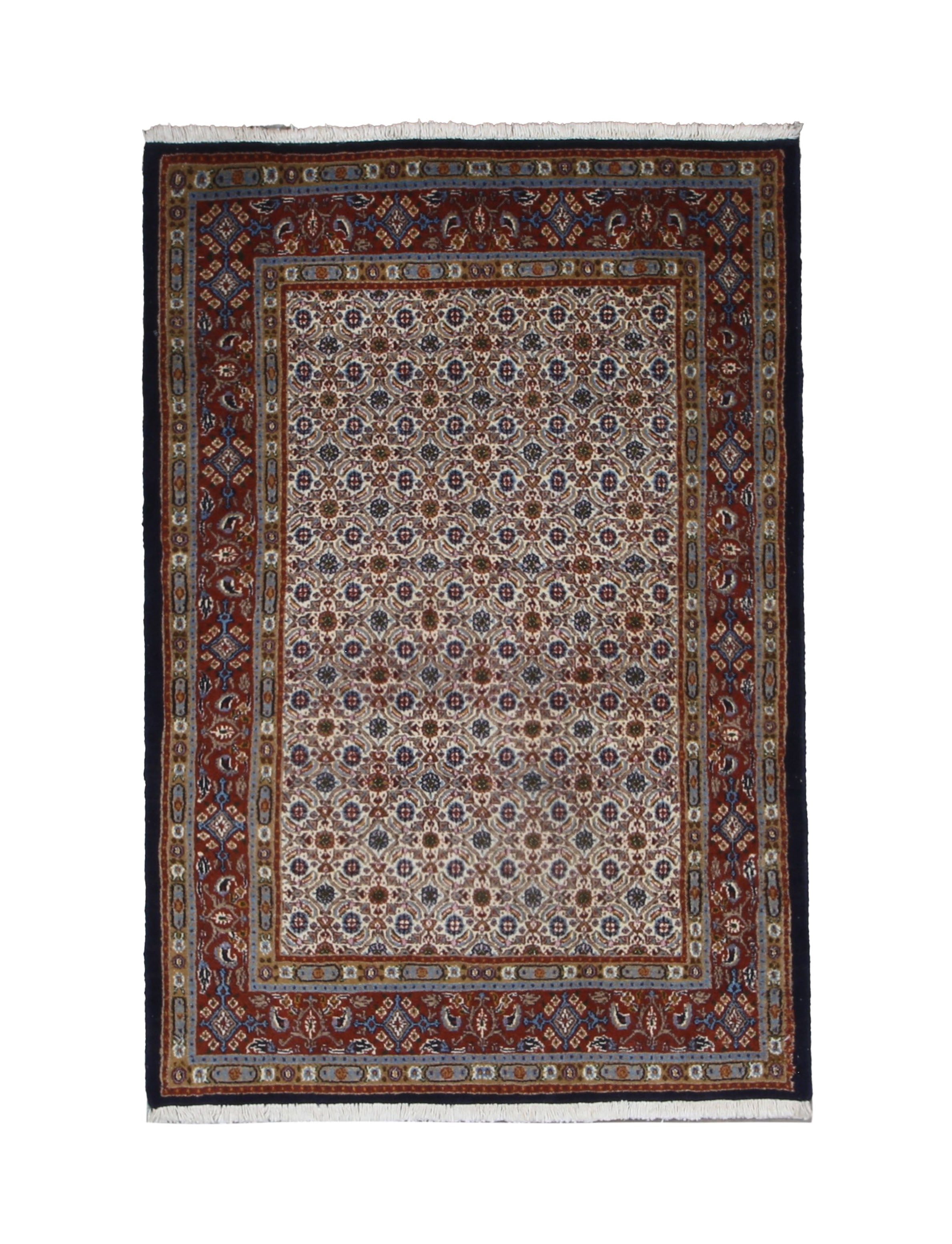 Persian Moud Birjand Rug, top view on white background, hand-knotted wool with beige colouring. SKU RR 32434.