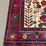 Vintage Sirjan Luri Afshar Rug, corner, border and fringe detail, hand-knotted wool pile. SKU RR 32447.