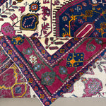 Vintage Sirjan Luri Afshar Rug, close-up of the patterned corner and edge, hand-knotted wool pile. SKU RR 32447.