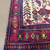 Vintage Sirjan Luri Afshar Rug, close-up of the border and fringe, hand-knotted wool pile. SKU RR 32447.