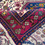 Vintage Sirjan Luri Afshar Rug, rug corner and border detail, hand-knotted wool pile. SKU RR 32447.