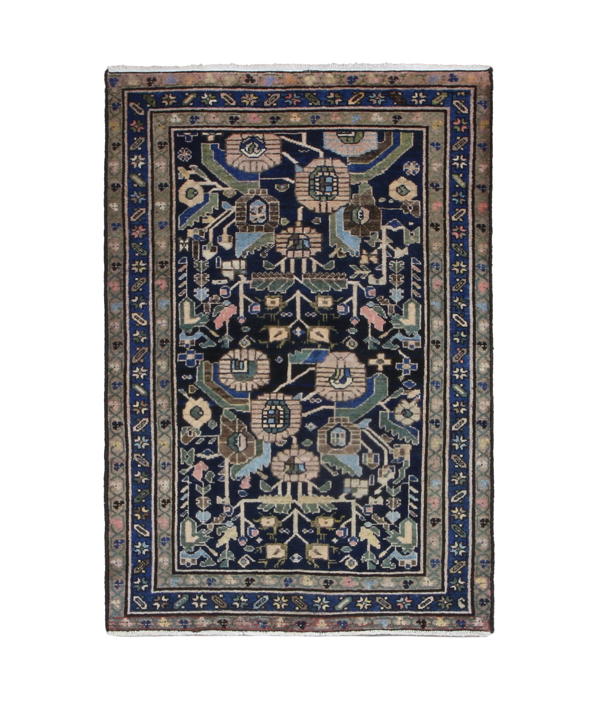 Persian Dargazin Gol Farang Rug, top view on white background, hand-knotted wool with blue colouring. SKU RR 32487.